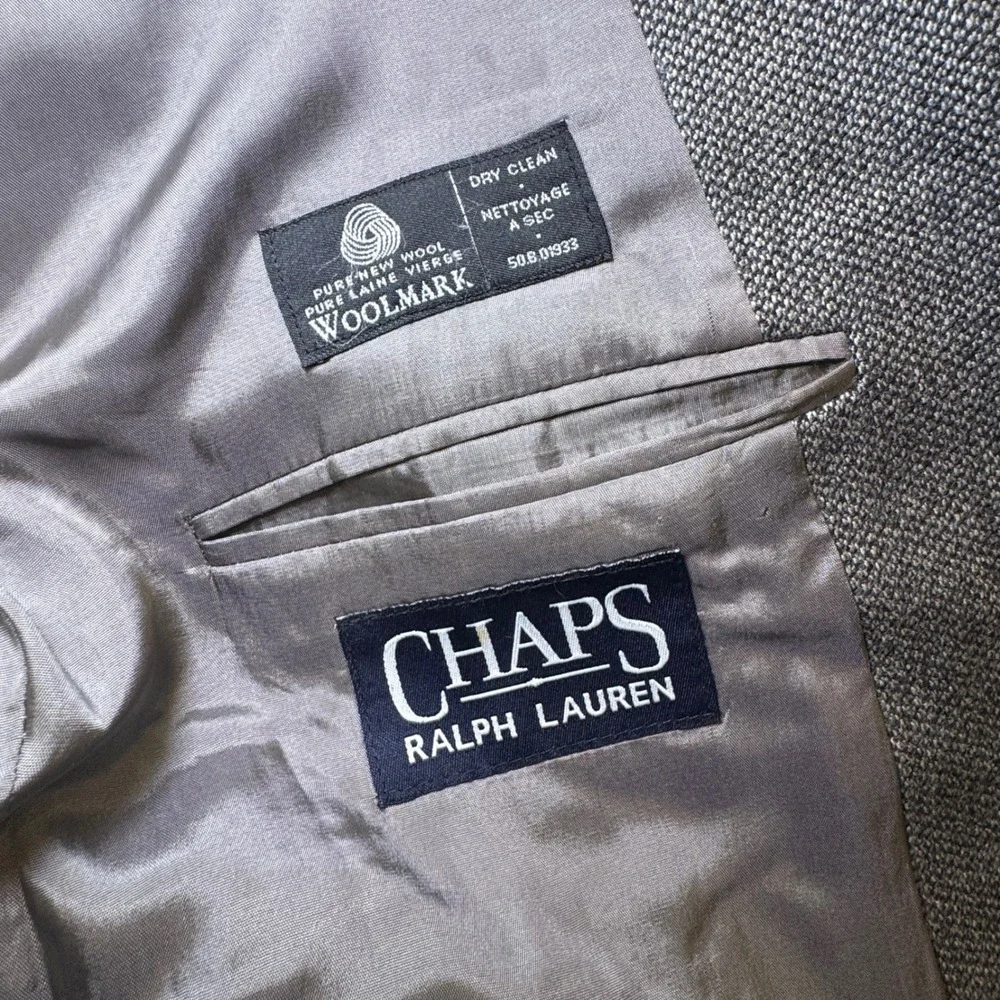 Chaps Ralph Lauren Grey Wool Blazer Sport Coat Made in Canada Two Button Vintage